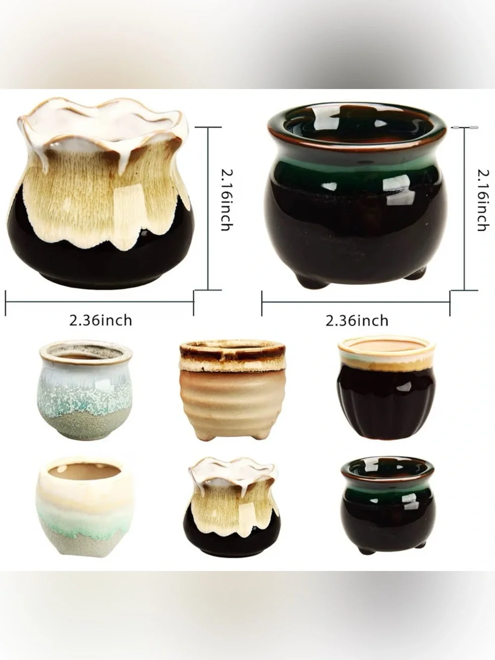 2.1 Inch Succulent Pots with Drainage and Base.  This is a set of 6.